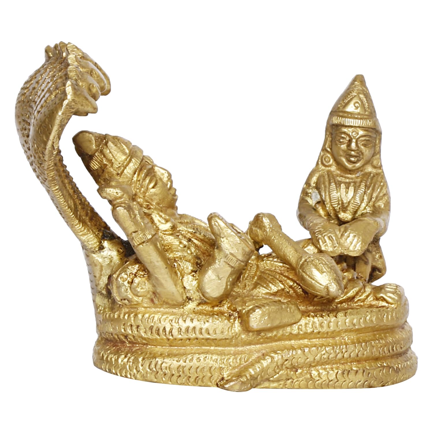 ARTVARKO Brass Lord Lakshmi Vishnu Statue Resting On Sheshnaag Murti Laxmi Maa Narayan Idol Religious Figurine for Puja Home Decor Gift 4 Inch.