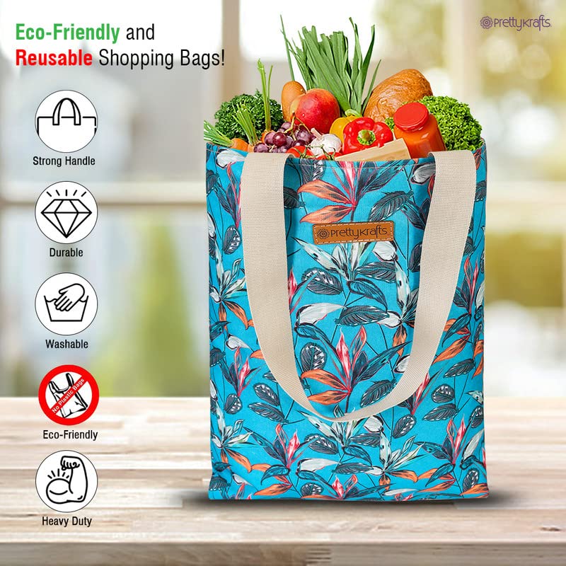 PrettyKrafts Tote Bags Cotton Shopping Bags with Shoulder Length Handles, Grocery Shopping Cloth Bags, Reusable, Washable Tote Bag for Women, Teacher, Mother as Gifts, Green