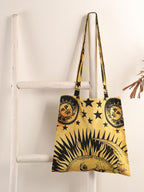 Ravaiyaa - Attitude is everything Cotton Shoulder Bag/Tote Bag For Women| Printed Multipurpose Handbag With Top Zip | Best For Shopping, Travel, Work, Beach, Office, College (Yellow Sun & Moon)