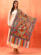 Pashmoda Women Rangdil 100% Pure Wool Fabric Kalamkari Embroidered Stole, Shawl and Wrap, Sustainable and Natural Fabric, Heritage Kashmiri Pashmina (Size 28x80 Inches) Mustard Colour