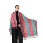 Pashmina Scarf for Women Rainbow Colorful Soft Lightweight Wedding Shawl Wrap, Teal Green Rainbow - Ny041-6, Large