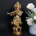 ARTVARKO Brass Krishna Idol Statue Playing Flute for Puja Mandir Krishna Murti Sculpture Gift & Home Decor Height 9 Inches