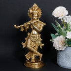 ARTVARKO Brass Krishna Idol Statue Playing Flute for Puja Mandir Krishna Murti Sculpture Gift & Home Decor Height 9 Inches