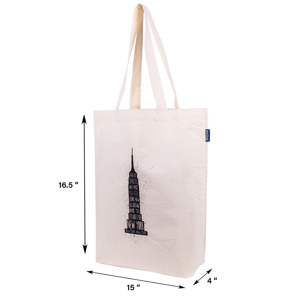 AQVA Blue Bag Collection - Cotton Canvas Tote bag, Reusable Grocery Bag, Cute Bags, Printed Cotton Shopping bag, Beach bags, Gift bags, (Empire State)