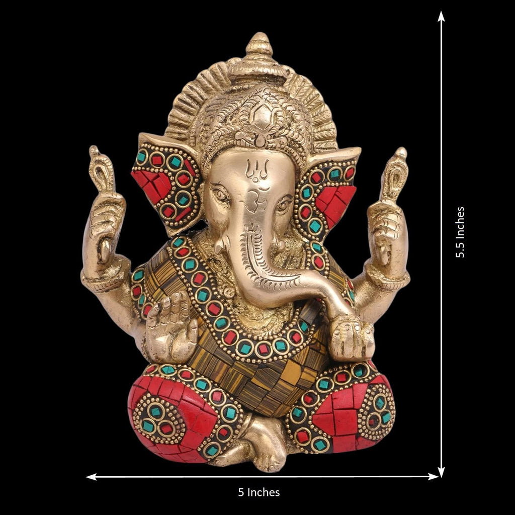 ARTSARA Brass Ganesh Idol Ganesha Vinayak Ganpati Sitting Home Entrance Decor Temple Puja Gift 5.5 Inch Multicolor