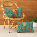 STITCHNEST Satin Cushion Covers Elegant Woman in Saree with Basket & Flowers, 12x18 Inch, Pack of 2 for Ethnic Sofa Styling & Gifting