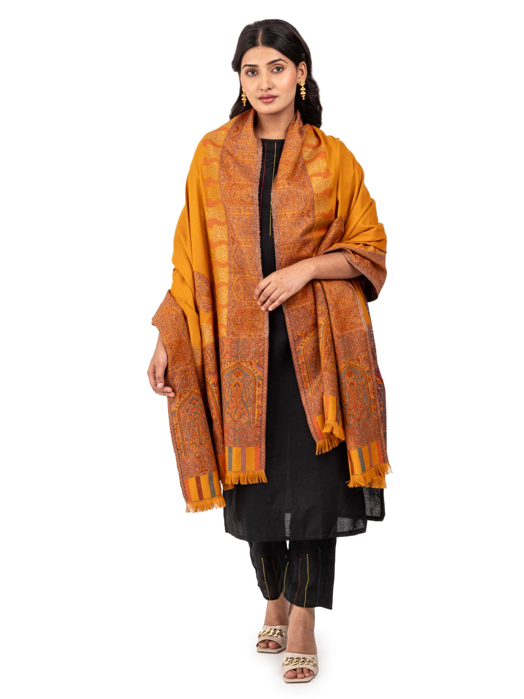 Naureen Women Faux Pashmina Kani Zari Shawl, Warm and Soft, 40x80 inch