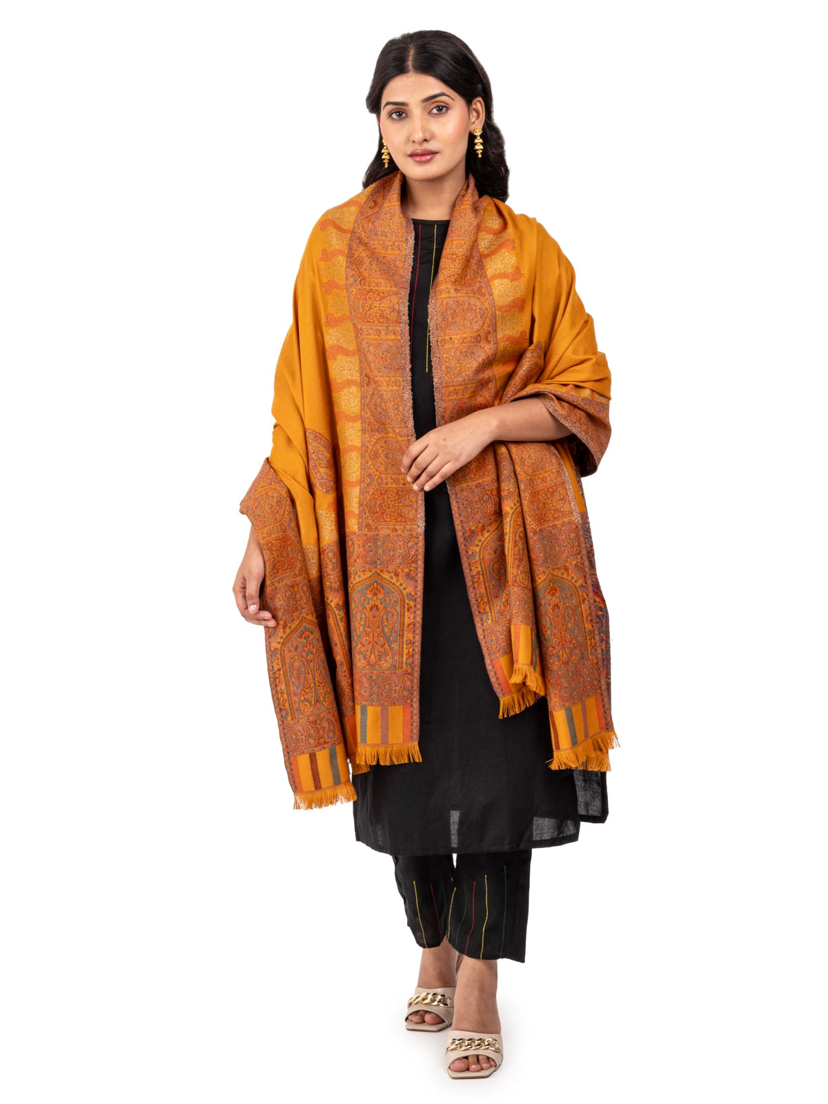 Naureen Women Faux Pashmina Kani Zari Shawl, Warm and Soft, 40x80 inch