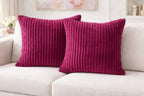 AWARD VELVETS Premium Faux Rabbit Fur Plush Luxury Soft Fluffy Striped Decorative Throw Pillow/Cushion Covers for Sofa, Couch, Living Room - (Dark Pink, 24 x 24 inch) Set of 1