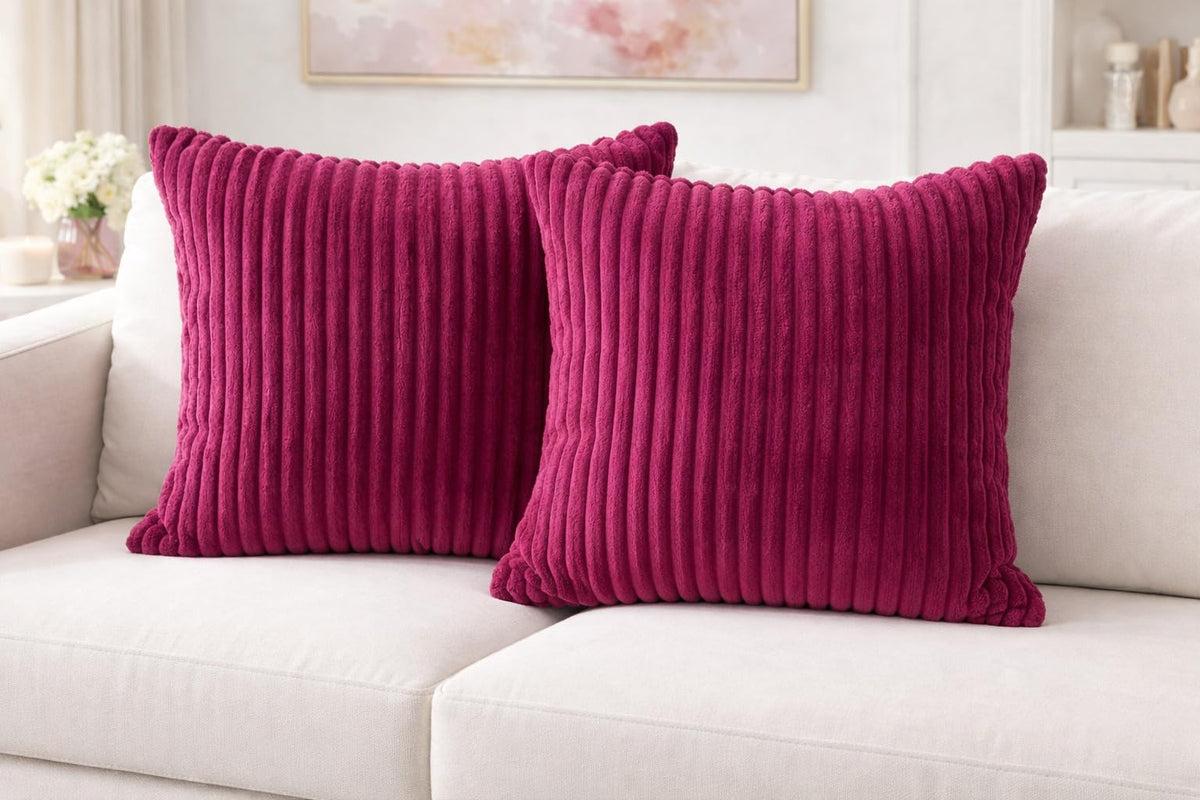 AWARD VELVETS Premium Faux Rabbit Fur Plush Luxury Soft Fluffy Striped Decorative Throw Pillow/Cushion Covers for Sofa, Couch, Living Room - (Dark Pink, 24 x 24 inch) Set of 1
