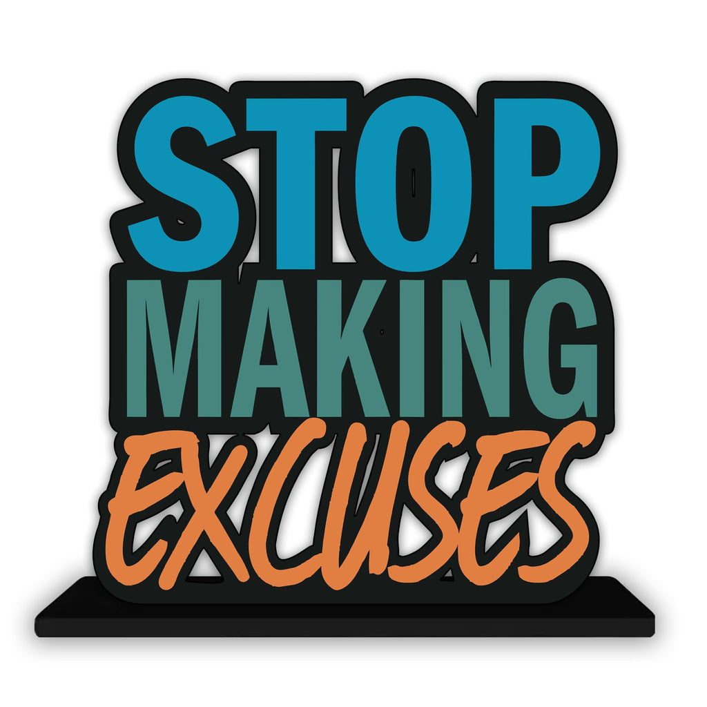 Artvibes Wooden Idols and Figurine Stop Making Excuses Quotes Table Decor for Office Desk Showpiece | Home Decoration | Living Room | Modern Gifting Item (SP_1157)