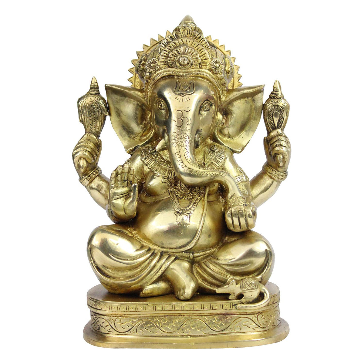 ARTVARKO Brass Lord Ganesha Murti in Blessing Posture Sitting with Modak Big Ganesh Bhagwan Idol Ganpati Metal Statue (Gold 11 Inch 6.6 Kg)