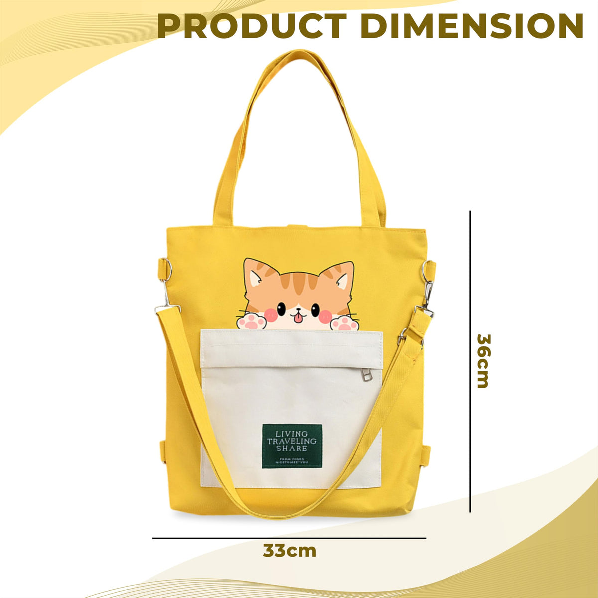 Kraptick Tote Bags – Stylish Shoulder Tote Bag for Everyday Use For Women Compact Reusable Perfect as a Grocery Tote Bag, Shopping Bags for Grocery (Lazy Cat Yellow)