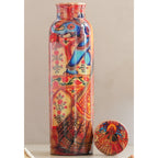 INDIAN ART VILLA Copper Water Bottle 900 ml, “Padharo Mhare Desh” Theme, Rajasthani Meena Printed Design, Handcrafted (0.9 Litre)