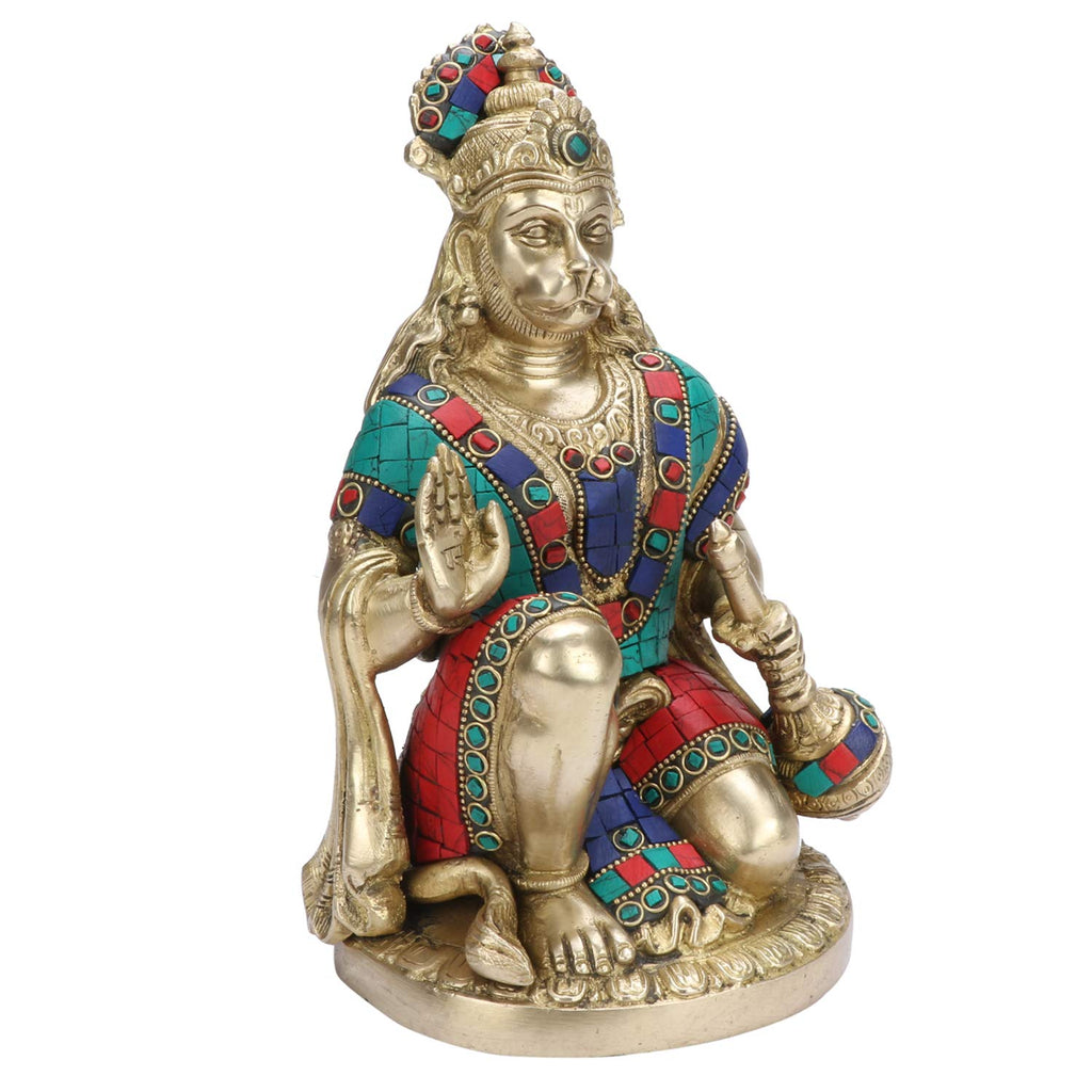 SVARUP Brass Hanuman Ji Murti Lord Balaji Bajrangbali Bahubali Sankat Mochan Bhagwan Idol Multicolor Height 9 Inches