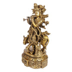 SVARUP Brass Shri Krishna Idol with Cow Kishan Bhagwan Murti Lord Krishna Cow Statue with Flute Big Size Height 12 Inch Weight 4.8 Kg Color Gold