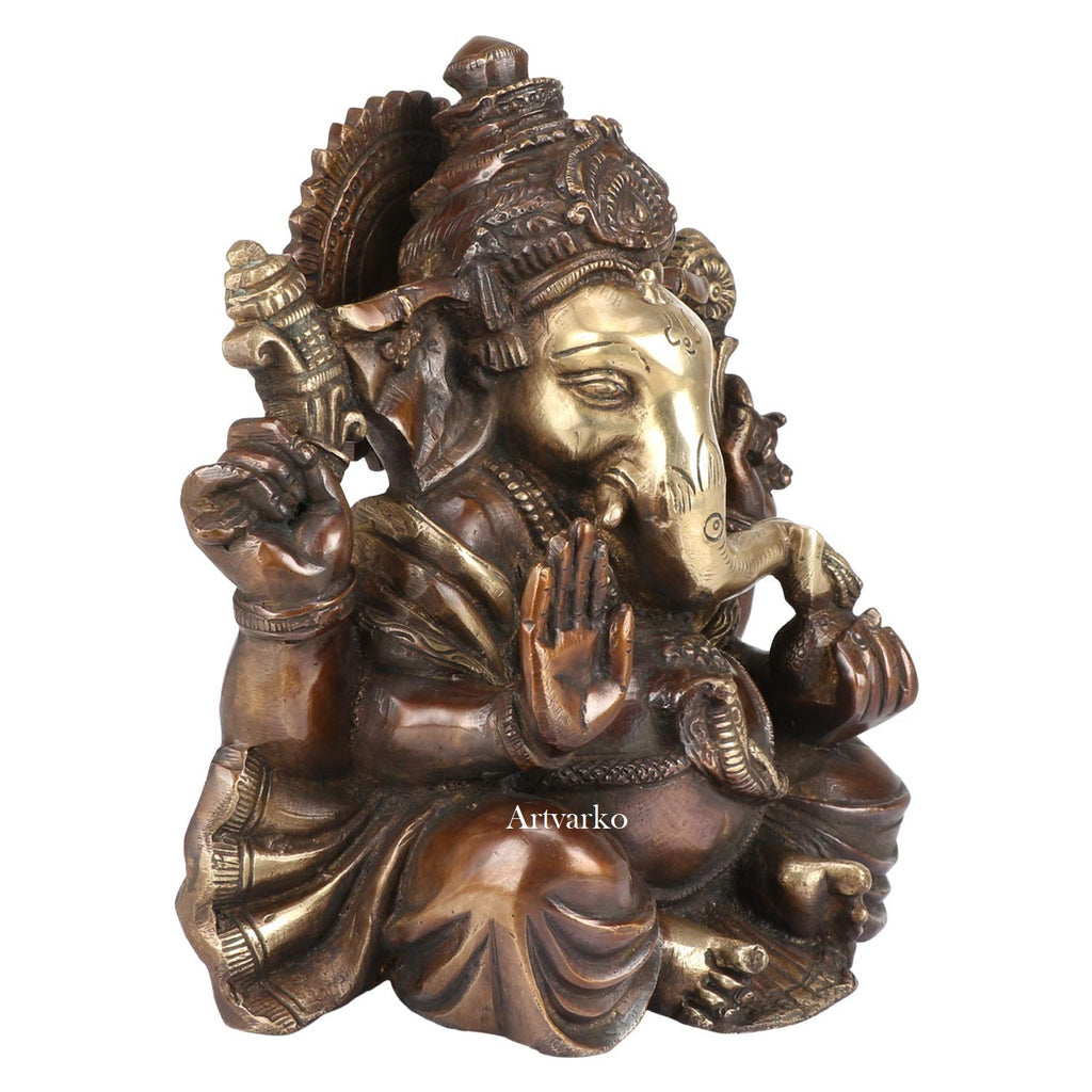Artvarko Lord Ganesh Murti Ganesha Idol Ganpati Bhagwan Brass Statue for Home Entrance Good Luck Vastu Decoration Showpiece and Gift Height 8.5 Inches (Copper Gold, 8.5)