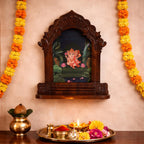 RITUALISTIC Wooden Mandir for Home Wall | Home Temple with Removable Tray | Compact Wooden Mandir for Daily Pooja |Wall Mounted Pooja Stand for Home Décor | Dimension 11.5 x 4 x 14 inches | Ganesha