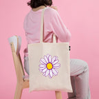 VVWV Purple Daisy Flower Printed Reusable Tote Bags | 100% Organic Cotton Shopping/Grocery Bag | Multi-Purpose Bag | Sturdy Canvas Bag with 15kgs Capacity (13 x 15.7 Inch)