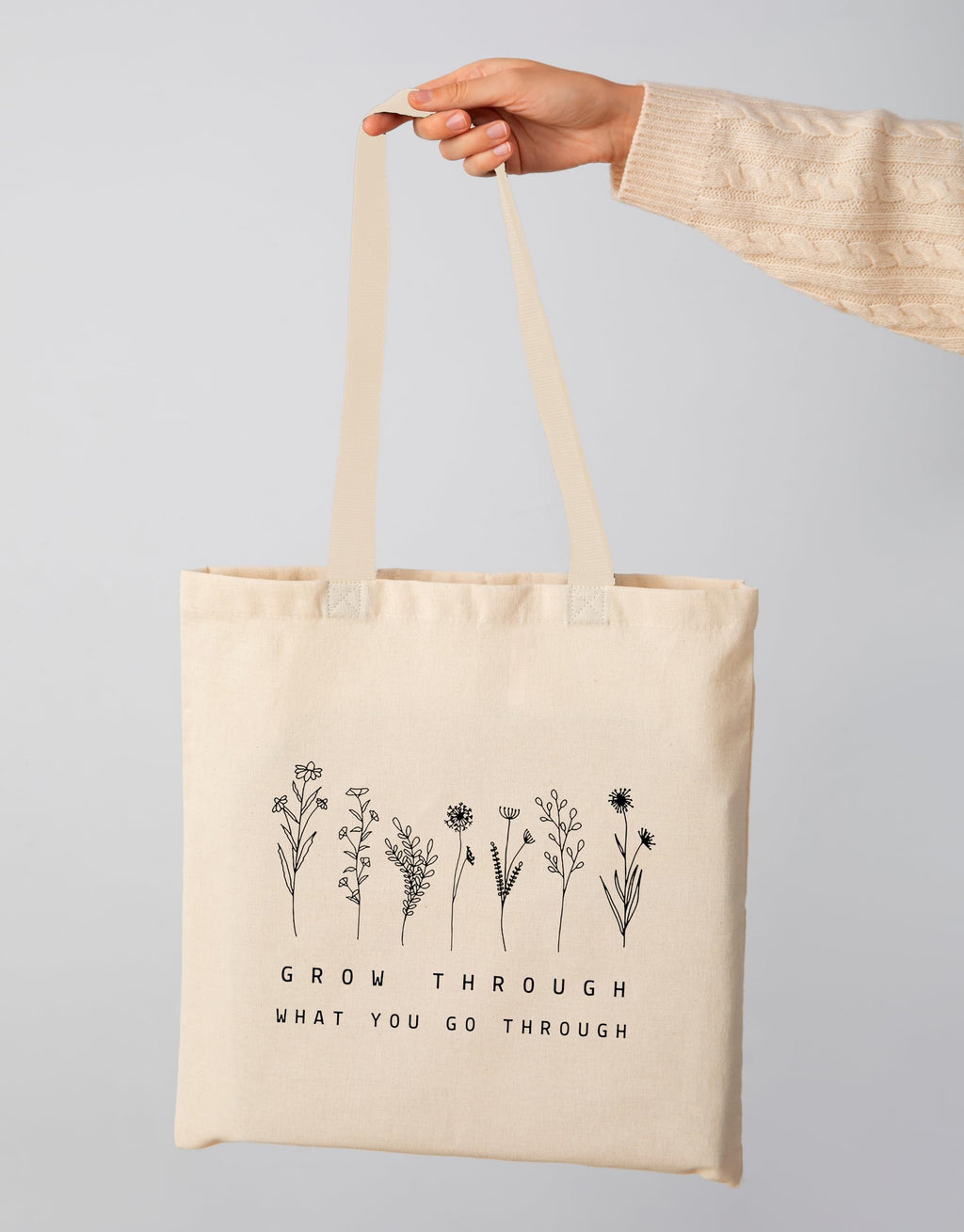 The Purple Tree Grow Through Floral Cotton Classic Tote Bag For Women - Eco Friendly, Reusable Shopping Bag, College Bag, White (Pack Of 1)