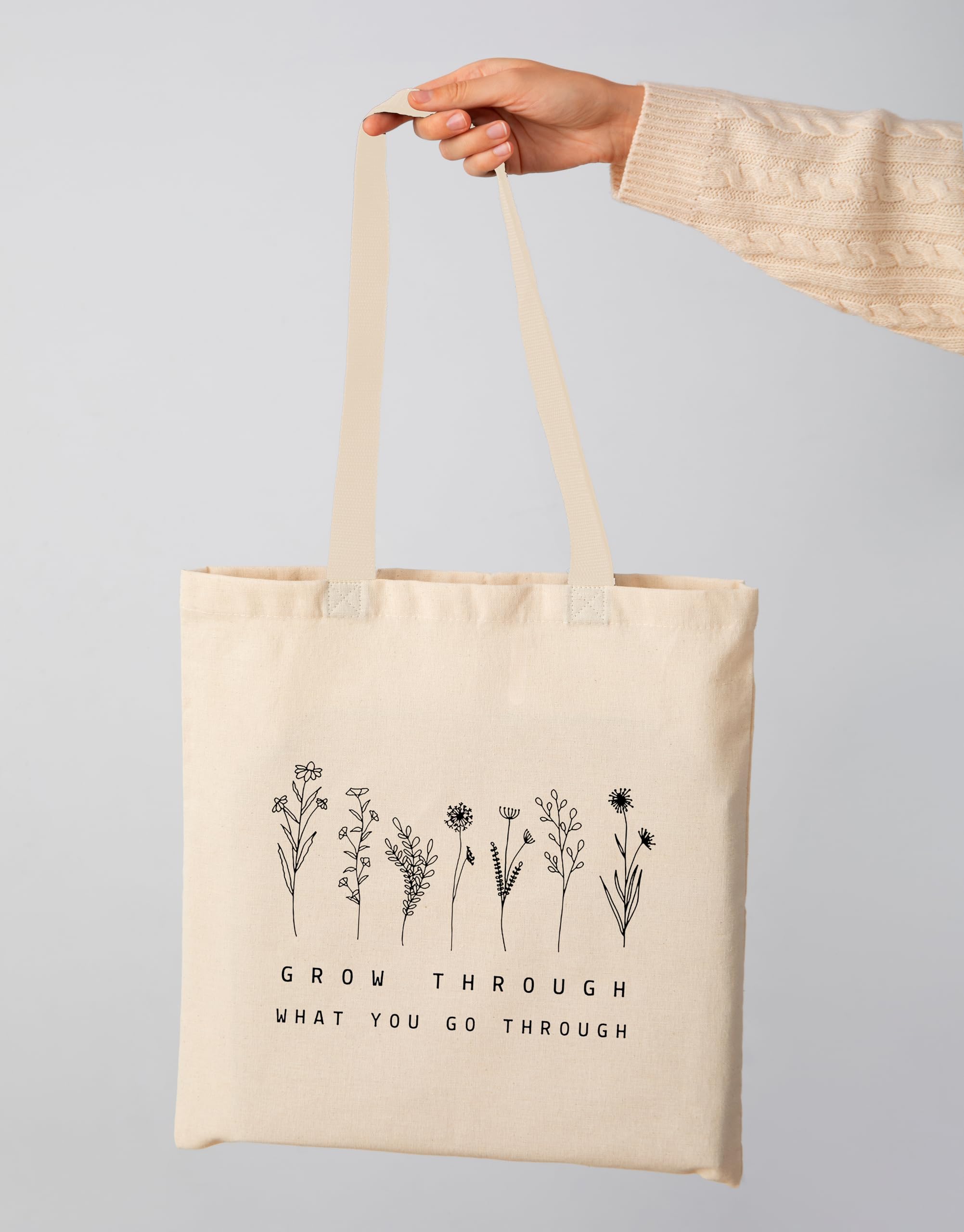 The Purple Tree Grow Through Floral Cotton Classic Tote Bag For Women - Eco Friendly, Reusable Shopping Bag, College Bag, White (Pack Of 1)