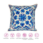 ATRANGI STUDIO Embroidered Cushion Covers - Set of 2 | Traditional Aari Embroidery | Threadwork Throw Pillow Covers with Zip Closure | Perfect for Sofa, Bed, Chair | 16x16 Inch, Blue