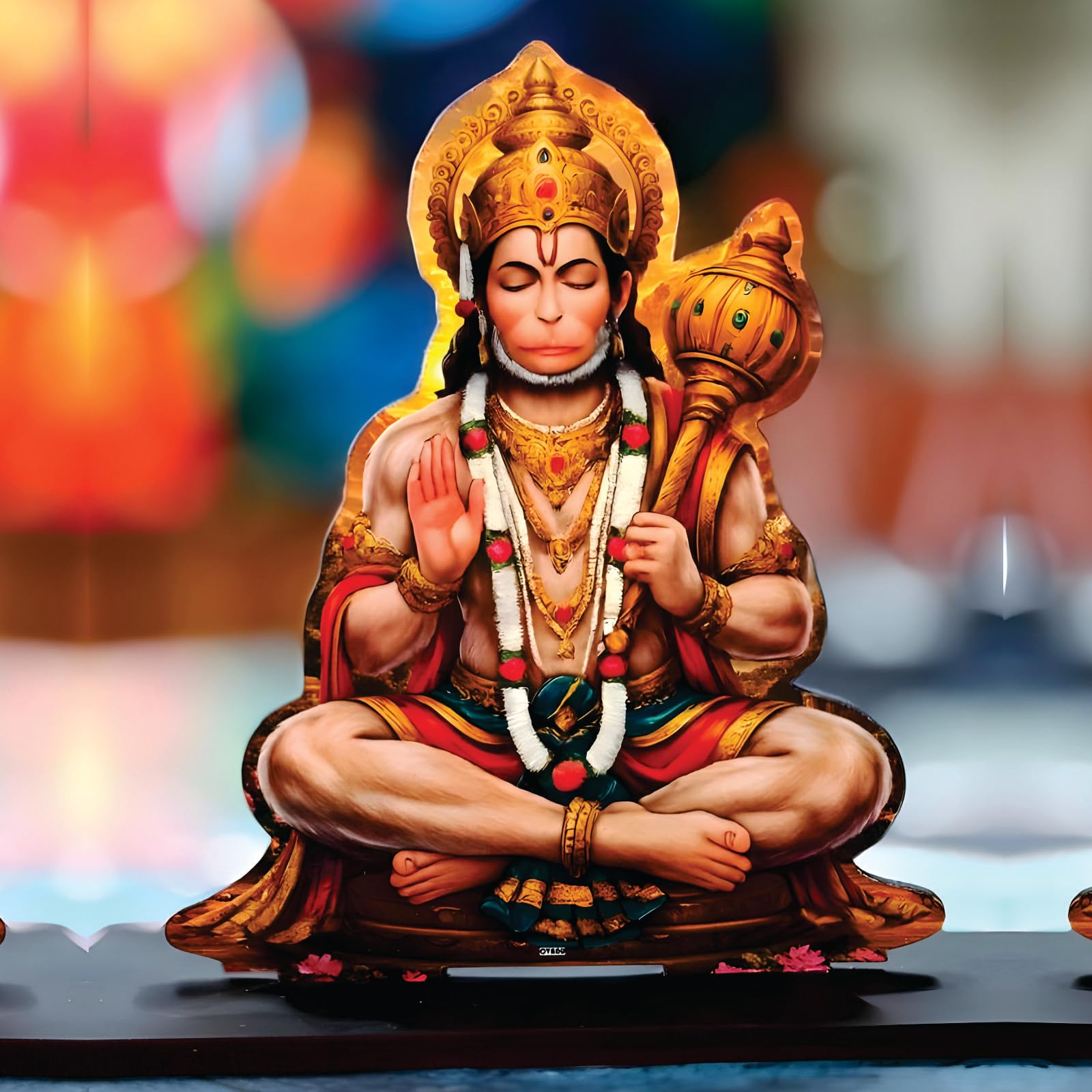 CVANU Wooden Bajrangbali Spiritual Tabletop Showpiece for Home, Office Desk, Temple, Living Room Decor, Religious Gift Item (5.6 x 6 Inch)