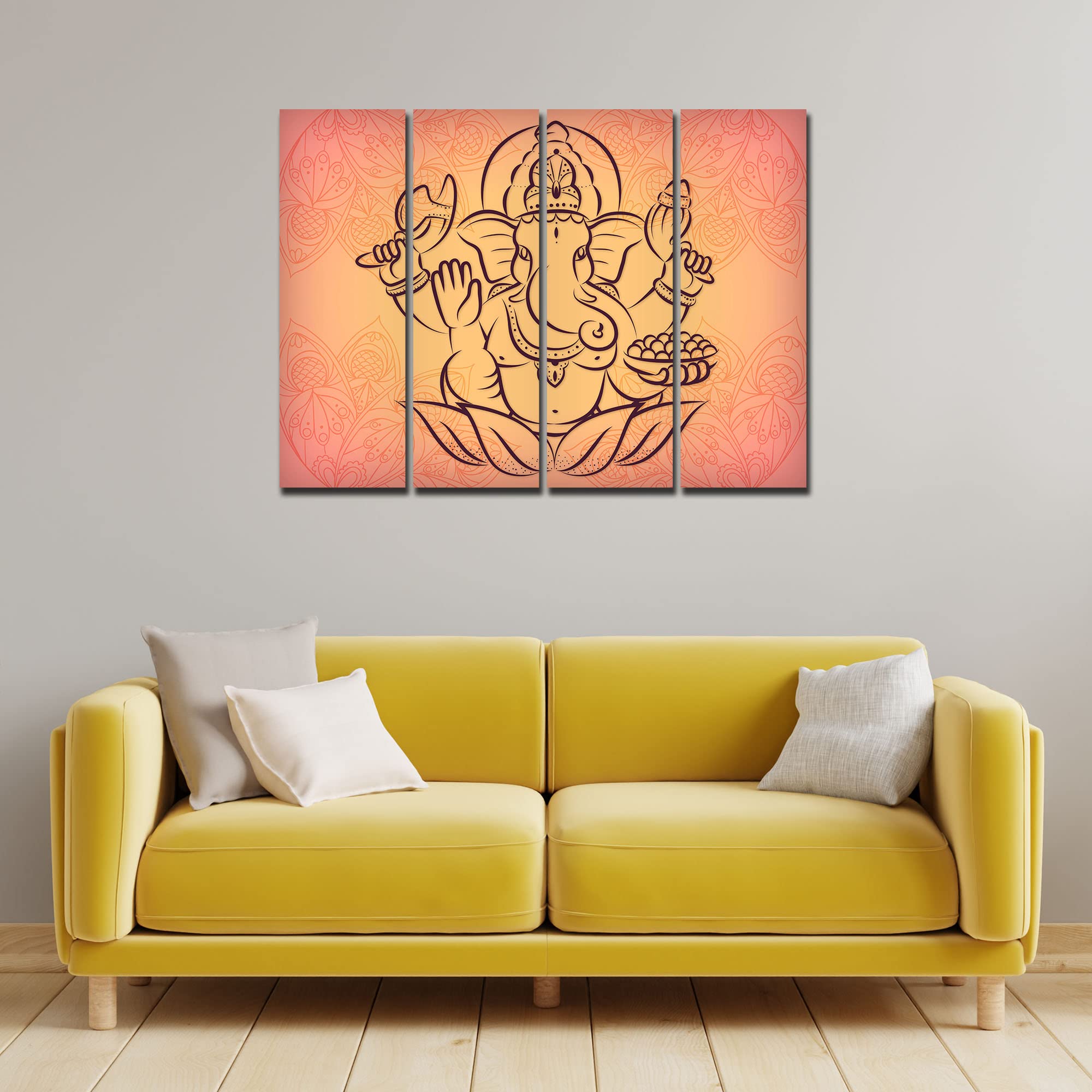 VIBECRAFTS 4 Pieces Shree Ganesha Canvas Wall Painting Fitted With Wooden Frame For Home | Office | Living Room | Gift(PTVC4Pcs1_13531)