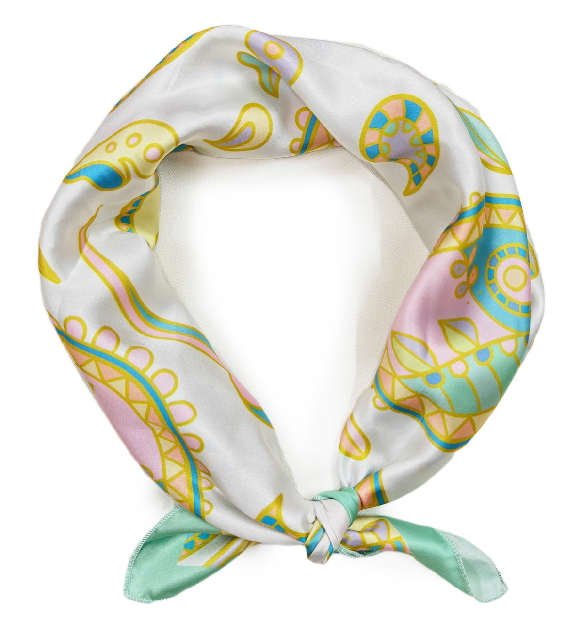 ONE ECHELON Satin Silk Small Neckerchief Square Scarf (Lime and Lemony)