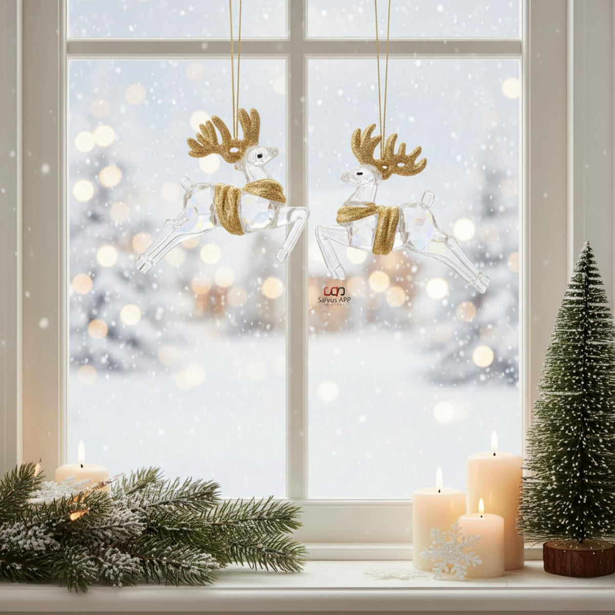 Salvus APP SOLUTIONS Crystal Hanging Deer Ornament – White & Golden Reindeer for Christmas Tree Decoration (3x3.5 Inch)