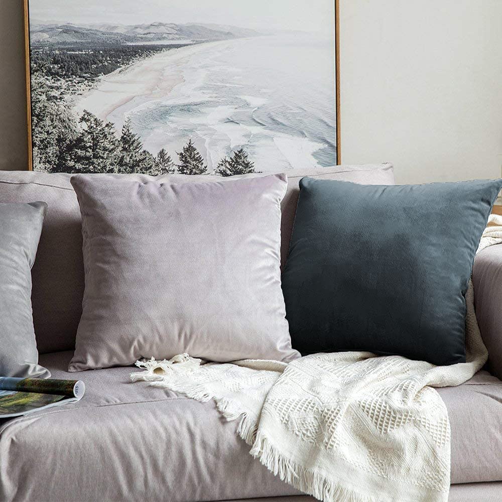 Khooti Velvet Cushion Cover, 36X36 Inches | Dark Grey | Pack of 5 | Solid Plain Soft & Smooth, Decorative Cushion Covers for Living Room, Bedroom, Couches, Chairs, Sofas, Beds & Home Decor