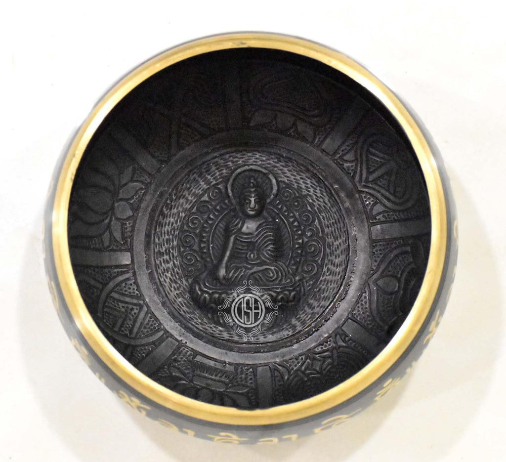 DSH Tibetan Singing Bowl Handcrafted Meditation Sound Bowl Easy To Play Vibration Therapy Praying Bowl.(Black-5.5 inch)