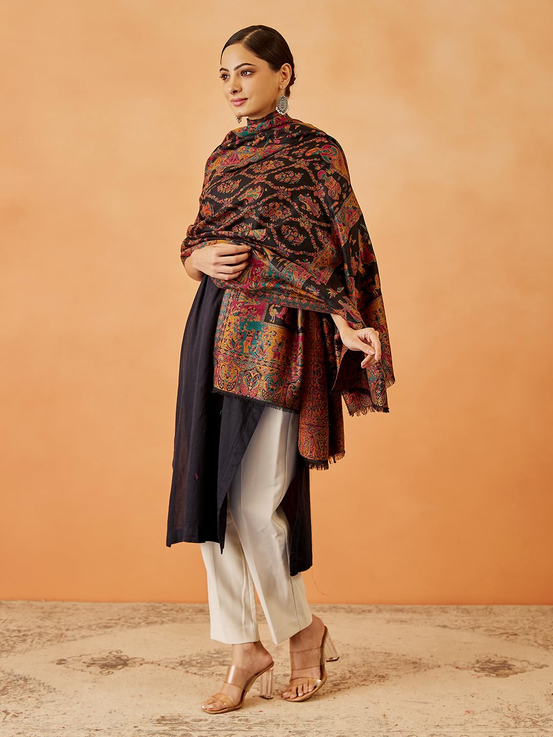 Pashmoda Women Gulbahar Kaani Wool Blend Kashmiri Shawl, Stole, Scarf, Luxury Pashmina Evening Wrap (Size: 101 X 203 CM)