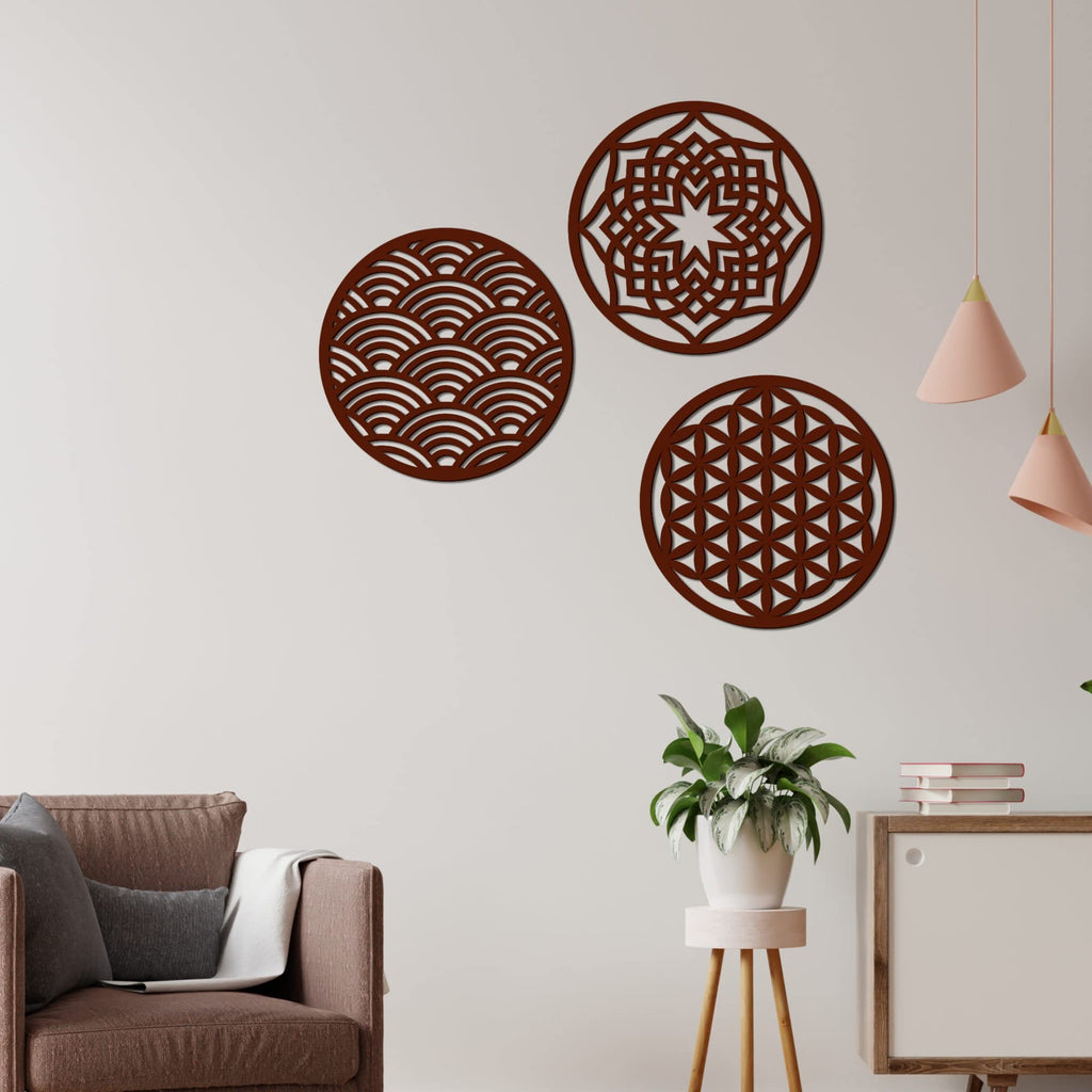 VibeCrafts Geometric Design in Circles MDF Wooden Wall Hanger for Home Decor|Office|Gift (WHVC1Pcs1_50033)