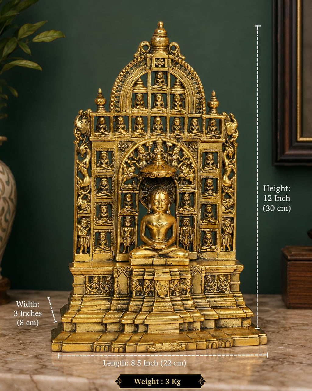 ARTVARKO Pure Brass Mahavir Swami 24 Jain Tirthankar Murti Lord Mahaveer Ji Jain Puja Décor & Gift 12 Inch