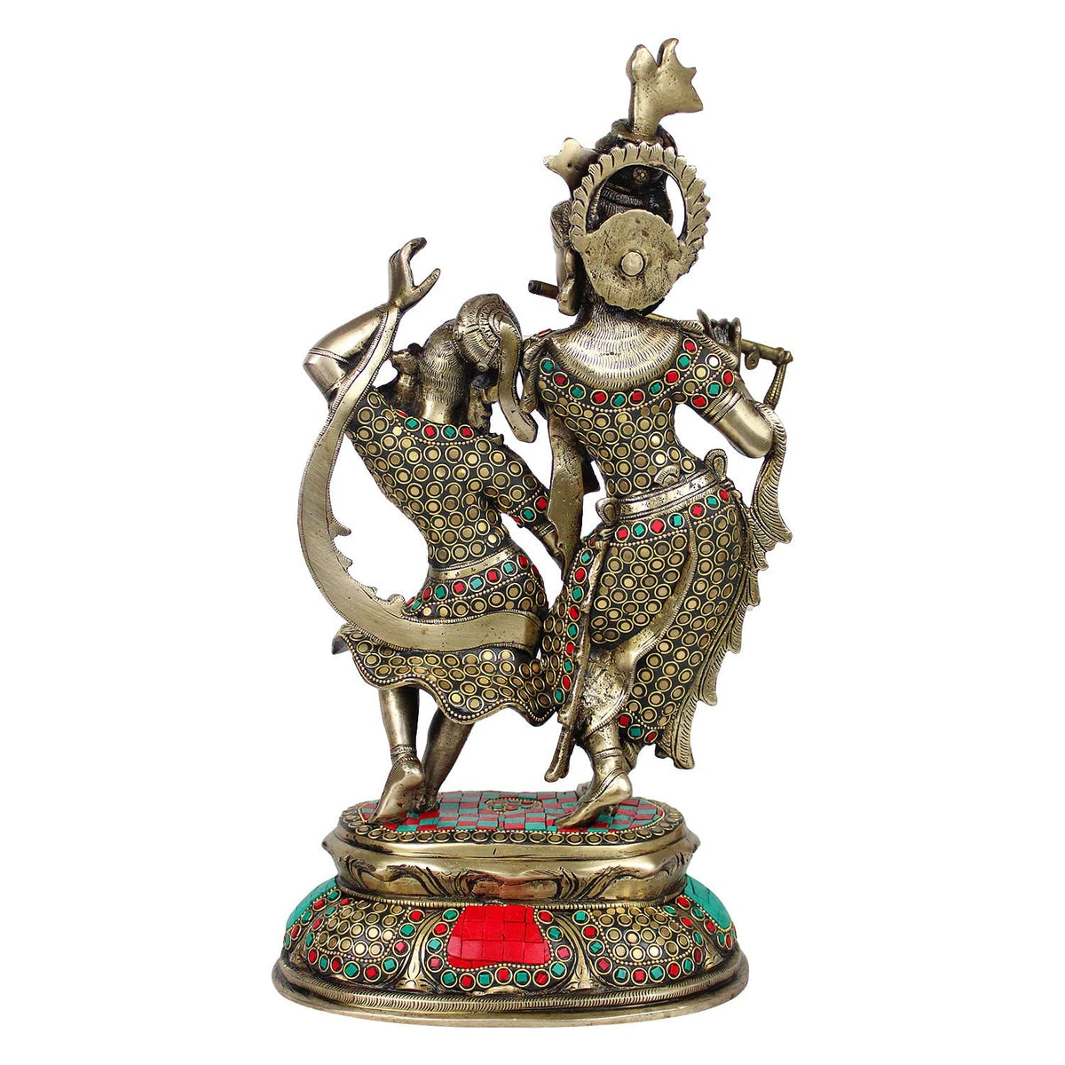 SVARUP Brass Radha Krishna Dancing Murti in Multicolor Height 16 Inch