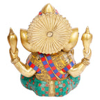 ARTVARKO Big Brass Taj Ganesha Bhagwan Idol Ganesha Statue Ganpati Murti for Home Entrance Decor Luck Gift (LxBxH 8x7x9 Inch)