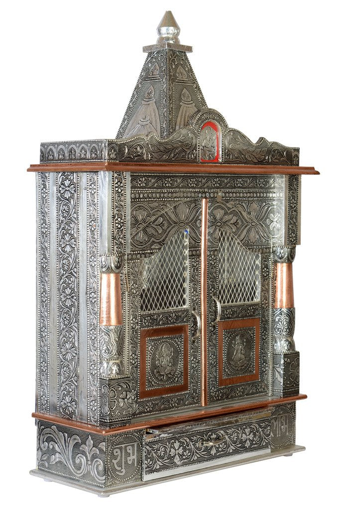 Akshar Furniture Aluminium & Copper Oxidized Home Temple Mandir Size- L-15 B-9