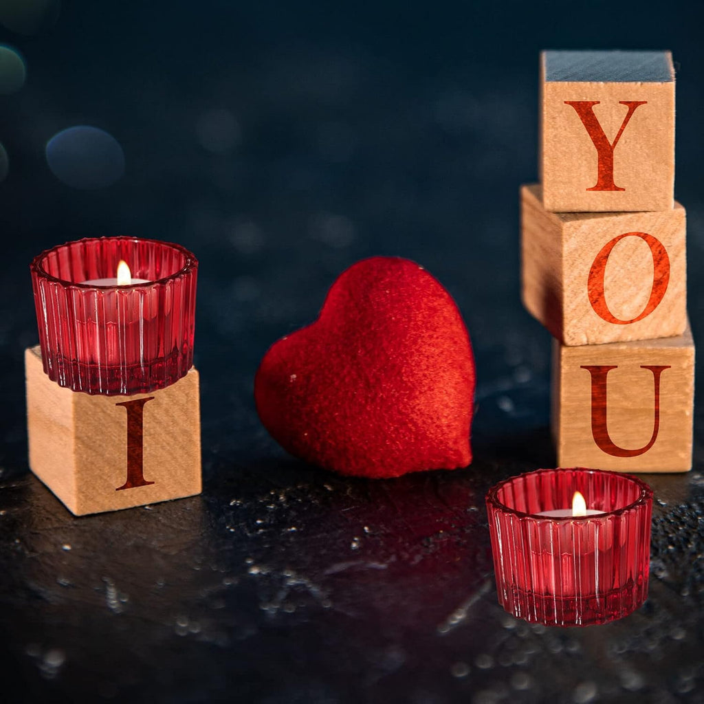 Mahganya Set of 6 Votive Glass Tealight Candle Holders - Christmas Decorations Items for Home Dcor Living Room Bedroom Dining Table (Red)
