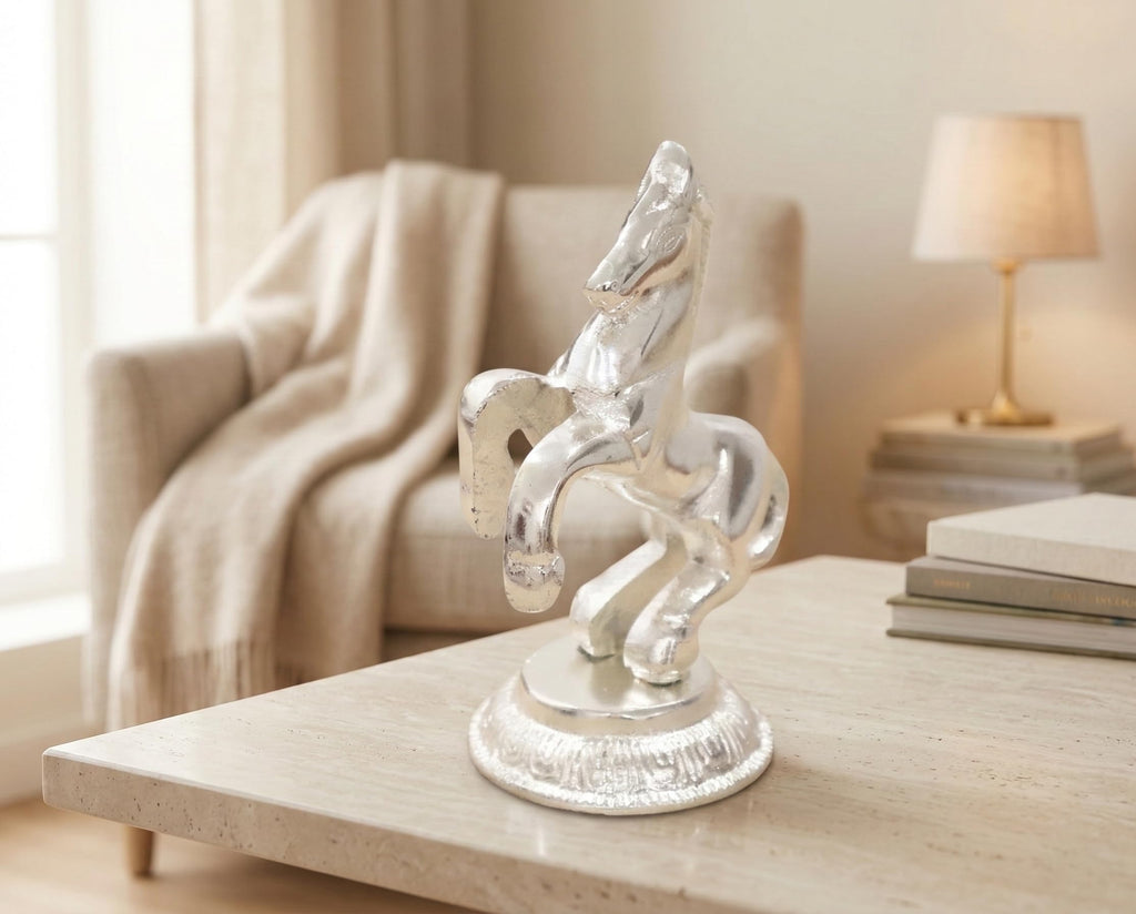 KridayKraft Jumping Horse Metal Statue for Wealth Table Top Figurine for Living Room Bedroom Home Office Animal Decorative Showpiece Feng Shui Vanstu Sculpture for Gift Purpose. (Silver)