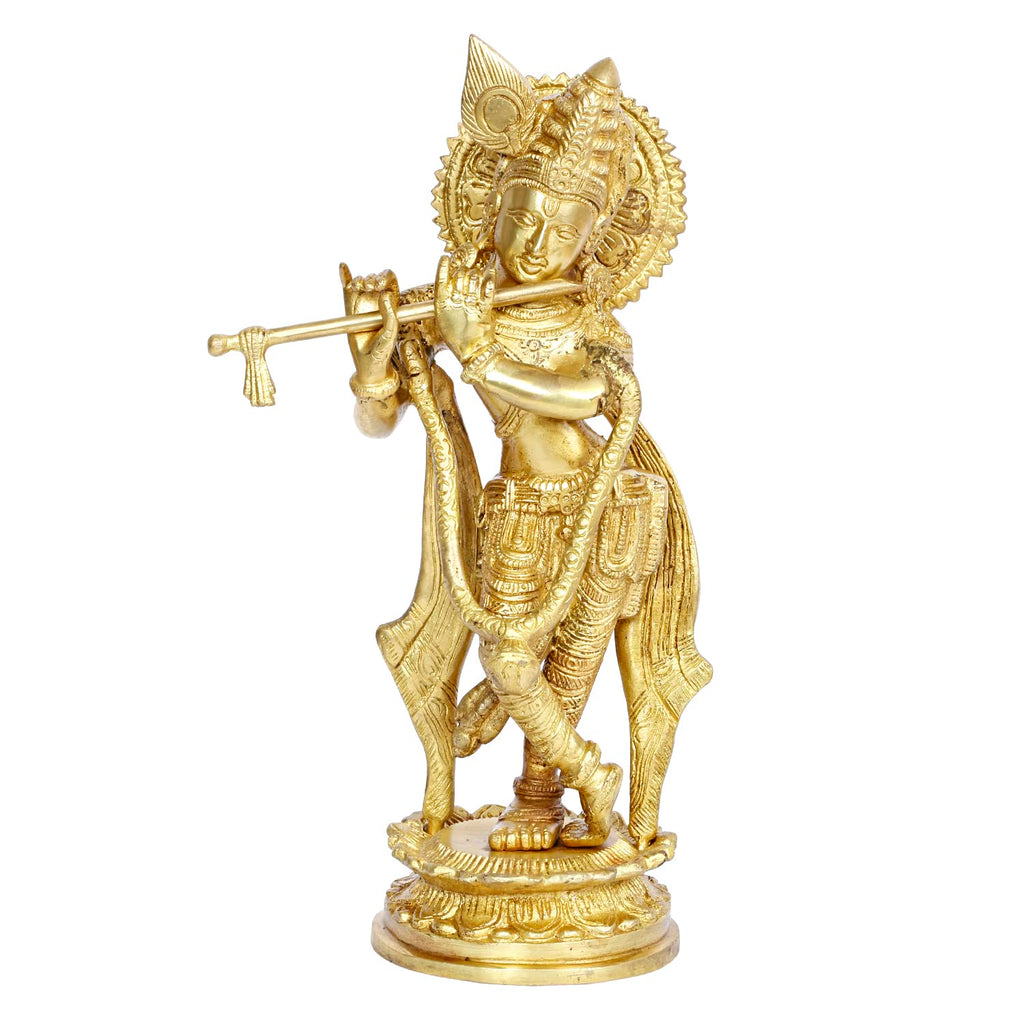 ARTVARKO Lord Murli Manohar Krishna Krishan Brass Statue Temple Puja Gift & Home Decor Size Height 11 Inch