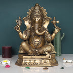 ARTVARKO Big Brass Ganesh Bhagwan Idol Ganesha Statue Ganpati Murti for Home Entrance Decor Diwali Gift Height 15 Inch