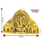 KridayKraft Ganesh Wall Hanging with Elephants for Door Entrance Decorative Showpiece - 12 cm (Aluminium, Gold)