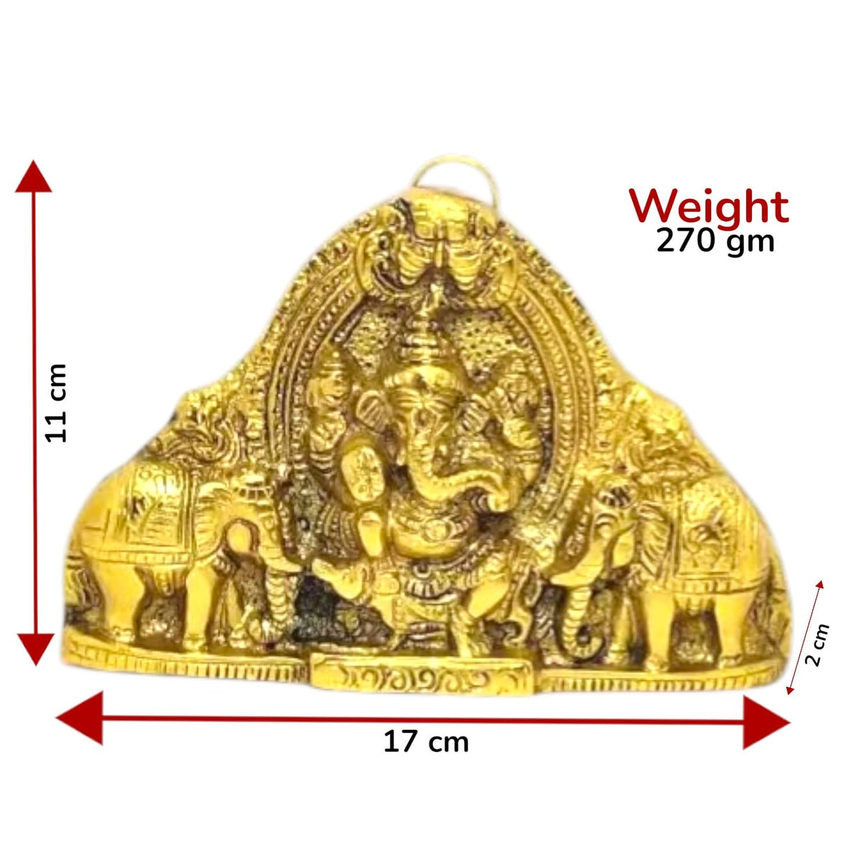 KridayKraft Ganesh Wall Hanging with Elephants for Door Entrance Decorative Showpiece - 12 cm (Aluminium, Gold)