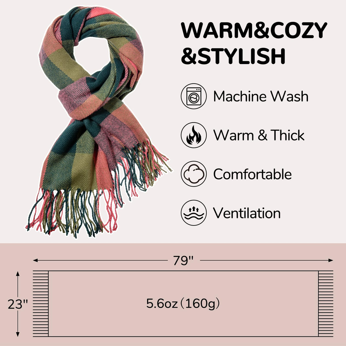 Loritta Womens Scarf Fashion Long Plaid Shawls Wraps Big Grid Winter Warm Lattice Large Scarves Gifts