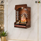 Gift Kya De Wooden Temple for Home | Premium Design Pooja Mandir for Home, Office, Shop with Storage, Can be Used as Pooja Stand for Wall Mounted with LED Spot Light (DIY)(16x10 inch)