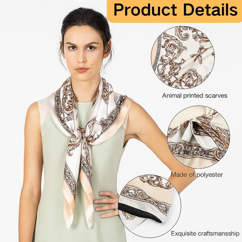 Flavizo Satin Silk Scarf for Women Stylish - White Square Head Scarves | Lightweight Elegant Bandanas for Ladies - White