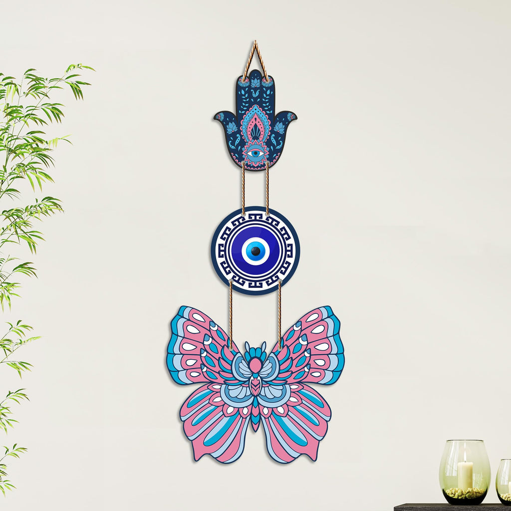 Artvibes Hamsa Hand Butterfly Evil Eye Wall Hanging for Home Entrance | Protective MDF Wall Decor | Decorative Art for Living Room | Bedroom | Office & Main Door | Gift Item (WH_8583N)