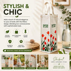 SHIBUI Eco-Friendly Cotton Bottle Carry Bag: Dual Compartment Design, Reusable and Sustainable Combo. (Tulip Print Pack of 2), White