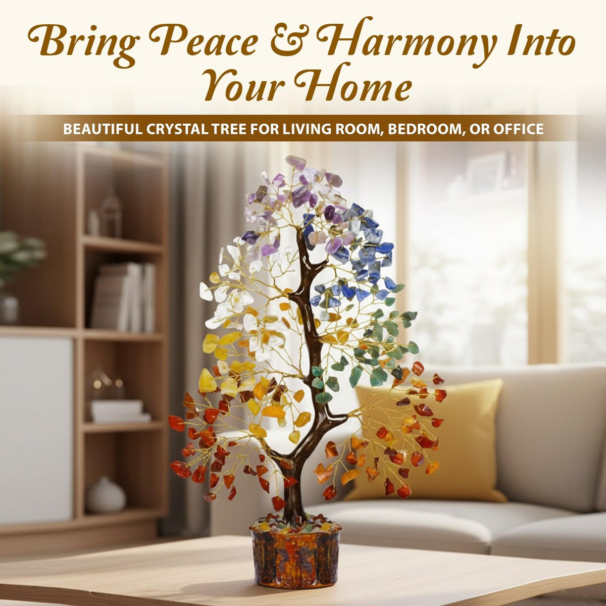 JD FRESH 200 Beads Crystal Tree/7 Chakra Crystal Tree/Showpiece Good Luck and Positive Energy/Showpiece for Living Room/Natural Healing Gemstones Money Tree/Lucky Tree for Good Luck (Multicolor)